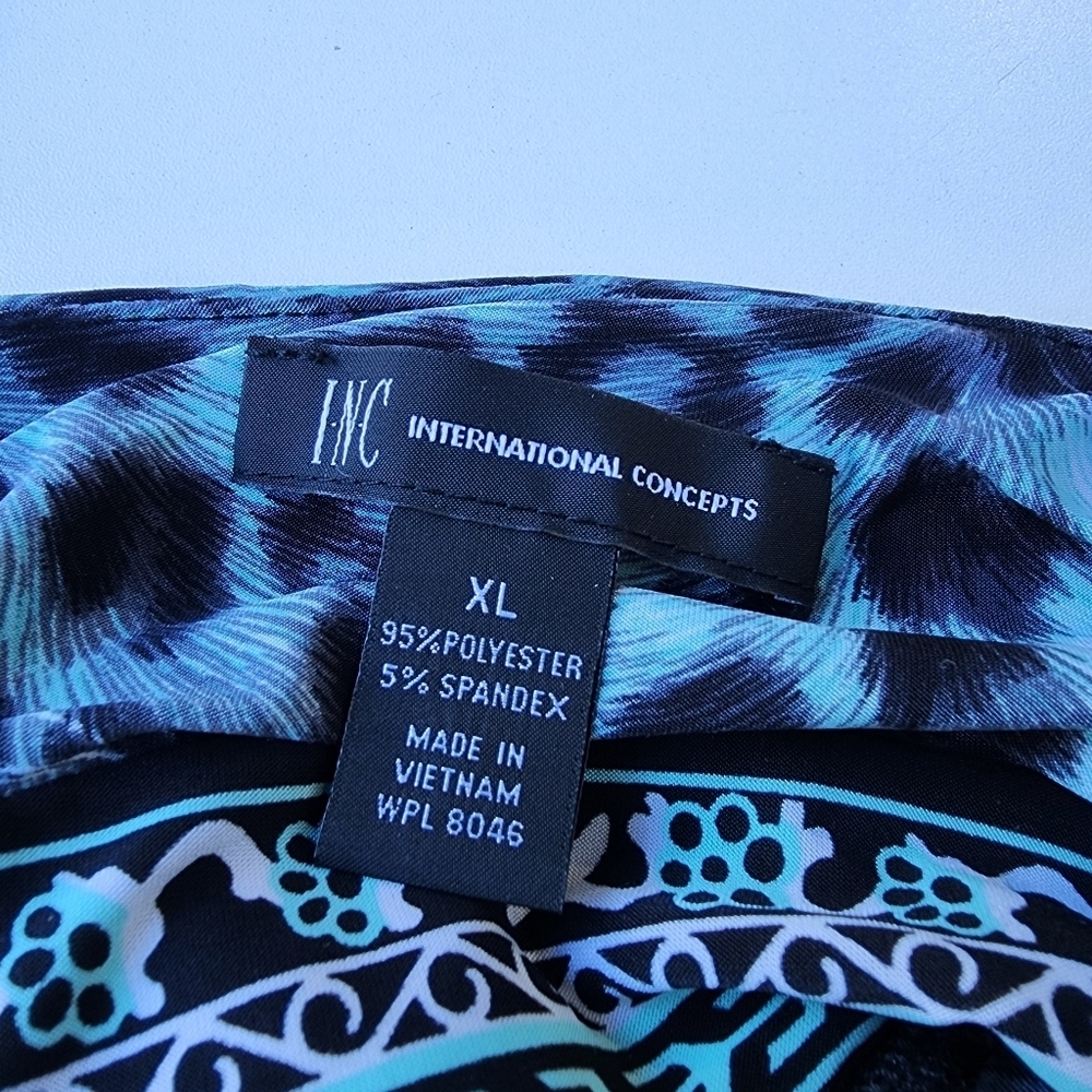 INC Internationa Leopard Print Maxi Dress Crisscross Back Blue Stretch V-Neck XL - Picture 14 of 14